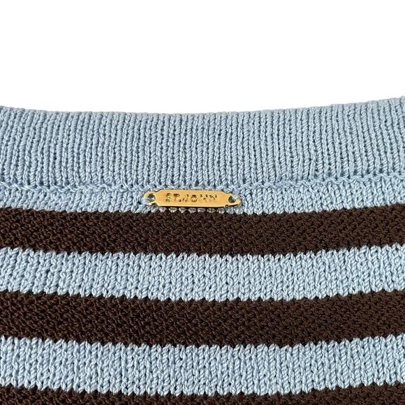 St. John Sport Womens Petite Blue And Black Striped Long Sleeve Wool Blend Top - Picture 9 of 10